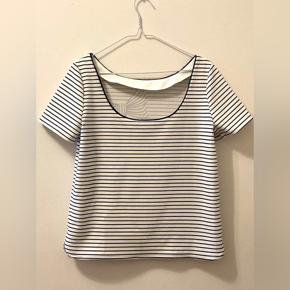 Navy striped boat neck short sleeve shirt with bow print - Picture 3 of 6